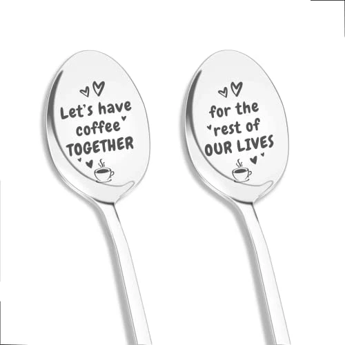 Edding Anniversary Gifts For Couple, 2 Pcs Personalized Coffee Spoon Couple Gifts - Engagement Gifts For Fiancee Fiance, Bridal Shower Gifts For Bride - Christmas Coffee Lovers Gifts For Her Him 3 Edding Anniversary Gifts For Couple, 2 Pcs Personalized Coffee Spoon Couple Gifts - Engagement Gifts For Fiancee Fiance, Bridal Shower Gifts For Bride - Christmas Coffee Lovers Gifts For Her Him
