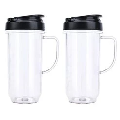 2 Pack Magic Bullet Blender Cups Tall 22oz Cup With Flip Top To-Go Lid Replacement Part Cup Mug With Handle Compatible With 250w MB1001 Magic Bullet Mugs & Cups Blender Milk Juicer Mixer Accessories