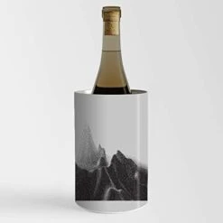 Wine Chiller Bucket - Landscape Mountain In Dotwork Style Champagne Cooler For 750ml - Party Decor/Keep Wine Cold/Stainless Steel/Ideal Gift For Wine Enthusiasts