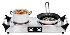Electric Double Burner, Simoe Infrared Hot Plate 1800W, Ceramic Electric Hot Plate For Cooking, Portable Countertop Burners With Handles, Stainless Steel