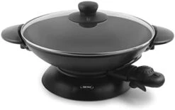 EW-306 Electric Wok With Tempered Glass Lid Easy Clean Nonstick, Cooking Chopsticks, Tempura And Steaming Racks, Professional Model, Black -KitchenAid Shop 31rsO2VIJL. AC