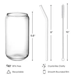 Drinking Glasses With Glass Straw 4pcs Set - 16oz Can Shaped Glass Cups, Beer Glasses, Iced Coffee Glasses, Cute Tumbler Cup, Ideal For Whiskey, Soda, Tea, Water, Gift - 2 Cleaning Brushes -KitchenAid Shop 31rxzWDVViL