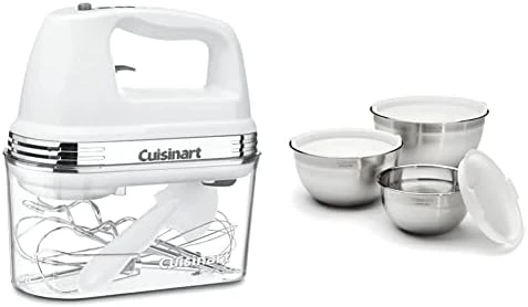 Cuisinart HM-90S Power Advantage Plus 9-Speed Handheld Mixer With Storage Case, White & CTG-00-SMB Stainless Steel Mixing Bowls With Lids, Set Of 3 7 Cuisinart HM-90S Power Advantage Plus 9-Speed Handheld Mixer With Storage Case, White & CTG-00-SMB Stainless Steel Mixing Bowls With Lids, Set Of 3 - Image 5