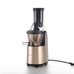 Masticating Slow Juicer 150W Cold Press Juicer Machine Reverse Function High Juice Yield Juicer Extractor With Big Feed Chute Champagne Gold