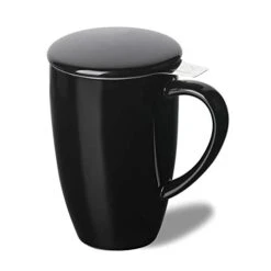 Porcelain Tea Mug With Infuser And Lid,Teaware With Filter, Loose Leaf Tea Cup Steeper Maker, 16 Fl Oz For Tea/Coffee/Milk/Women/Office/Home/Gift (Black)