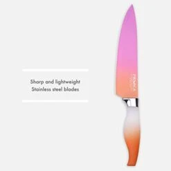 6 Piece Colorful Knife Set - 5 Kitchen Knives With 1 Peeler - Non-Stick Stainless Steel Chef Knife Set - Rainbow Knives With Round PP Handle, Display With Gift Box