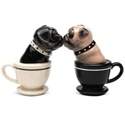 Ea Cup Pugs Magnetic Ceremic Salt And Pepper Shakers