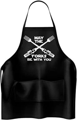 APRON DADDY Funny Apron, May The Forks Be With You - Novelty Funny Cooking Apron For Movie Fans - Extra Large 1 Size Fits All - Poly/Cotton Apron With 2 Pockets - Star Gift For Cook, Husband,