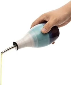 Cruet Ceramic Olive Oil Dispenser Bottle Perfect Home Decor Gift 400ml Vinegar Cruet Bottle With Pourer And Stopper - Olive Oil Carafe For Kitchen - Cruet For Vinegar And Oil 6" H 3" W (Green) -KitchenAid Shop 31wU StdtXL. AC