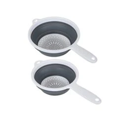 Pop & Store 2 Pack Collapsible Food Colander With Handle, Set Includes 16.5cm & 24cm, White And Grey, Plastic