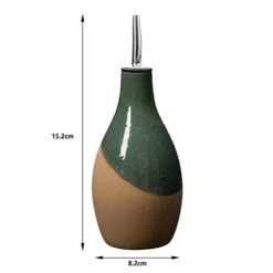 Cruet Ceramic Olive Oil Dispenser Bottle Perfect Home Decor Gift 400ml Vinegar Cruet Bottle With Pourer And Stopper - Olive Oil Carafe For Kitchen - Cruet For Vinegar And Oil 6" H 3" W (Green)