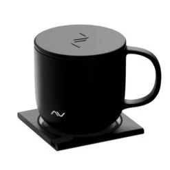 Smart Temperature Control Hot Mug, 12oz, 350mL Capacity, 10W Fast Wireless Charging Coaster, Heated Ceramic Coffee Mug With Aluminium-Alloy Smart Warmer Base (Black)