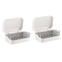 Travel Soap Container Bar, 2PCS Portable Soap Holder With Lid, Travel Size Soap Box With Removable Drainer And Lid, White Soap Saver For Camping Gym Travel, Bathroom Shower
