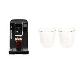 De'Longhi ECAM35020B Dinamica Automatic Coffee & Espresso Machine TrueBrew (Iced-Coffee), Black & DeLonghi Double Walled Thermo Espresso Glasses, Set Of 2, Regular, Clear