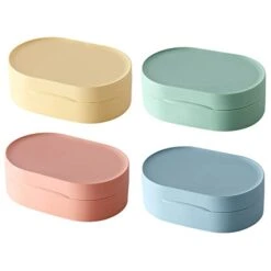 4 Colors Soap Holder Travel Case, Round Travel Soap Dish, Portable Plastic Bar Soap Container For Traveling, Leak Proof Soap Box With Lid, Soap Saver Sponge Tray For Gym Outdoor (B)