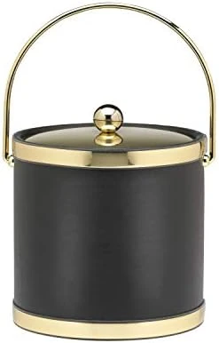 Leatherette Ice Bucket, 3 Qt, White With Brass 6 Leatherette Ice Bucket, 3 Qt, White With Brass - Image 4