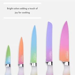 6 Piece Colorful Knife Set - 5 Kitchen Knives With 1 Peeler - Non-Stick Stainless Steel Chef Knife Set - Rainbow Knives With Round PP Handle, Display With Gift Box -KitchenAid Shop 31yHKbyzmAL