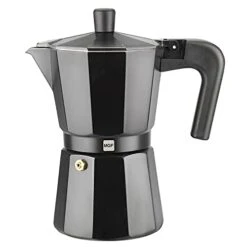 KENIA NOIR - Stovetop Espresso Coffee Maker, 6 Cups Size, Make Your Own Home Italian Coffee With This Moka Pot, Made In Black Enamelled Aluminum, Safe And Easy To Use, Cafetera, Café