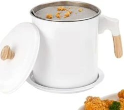 Bacon Grease Container With Strainer, 1.4L Grease Container For Kitchen,Oil Storage Container With Coaster Tray And Dust-proof Lid,Grease Holders With Easy Grip Handle.(White) -KitchenAid Shop 41 ycjjdBBL. AC