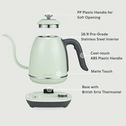 K821 Electric Gooseneck Kettle With Variable Temperature Control, Pour Over Coffee Tea Kettle, Durable 18/8 Stainless Steel, Auto Keep Warm & Built In Brewing Timer, 0.8L -KitchenAid Shop 4109K2sXNLL