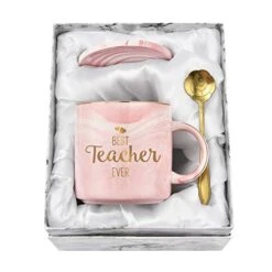 Teacher Coffee Mug For Women Best Teacher Ever Coffee Mug Teacher Appreciation For Teachers Women Teacher Pink 12 Ounce With Box Packing Spoon And Coaster