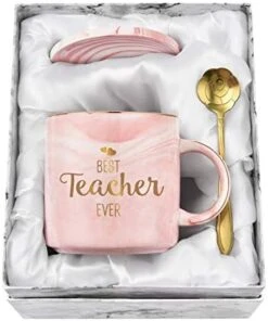 Teacher Coffee Mug For Women Best Teacher Ever Coffee Mug Teacher Appreciation For Teachers Women Teacher Pink 12 Ounce With Box Packing Spoon And Coaster -KitchenAid Shop 410J0xB9PfL. AC