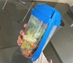 OQKKYY 2022 Keep Fit Salad Meal Shaker Cup, Fresh Salad Cup To Go Container Set, Portable Fruit And Vegetable Salad Cups Container With Fork & Salad Dressing Holder (Blue)