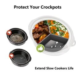 3-in-1 Silicone Slow Cooker Dividers Set 3 Pc Fit 6-Quart Crock Pots & Hamilton Beach, Reusable/Non-Stick/Leakproof/BPA Free/Dishwasher Safe/Kitchen Accessories (Grey)