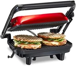 Hamilton Beach Electric Panini Press Grill With Locking Lid, Opens 180 Degrees For Any Sandwich Thickness, Nonstick 8" X 10" Grids, Red (25462Z) -KitchenAid Shop 410OiucT0EL. AC