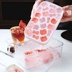 Hello Kitty Ice Cube Tray With Lid Container & Scoop, Easy-Release Silicone & Flexible 24pcs Cute Kitty Ice Cubes For Chingling Cocktail And Milk Tea (Pink) -KitchenAid Shop 410gR76V4rL