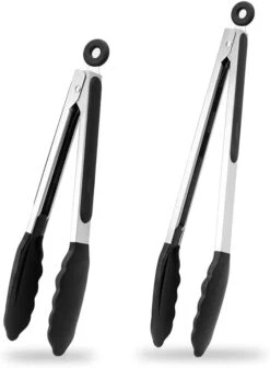 Itchen Tongs Set 9 Inch & 12 Inch, Cooking Tongs With Silicone Tips And Stainless Steel Handle, Non Stick Heat Resistant Tongs For Cooking, Buffet, Salad Serving (9"+12", Black) -KitchenAid Shop 410jpfTSa1L. AC