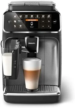 HILIPS 4300 Series Fully Automatic Espresso Machine - LatteGo Milk Frother, 8 Coffee Varieties, Intuitive Touch Display, Black, (EP4347/94) -KitchenAid Shop 410jv2YzWBL. AC