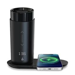 - Heated Coffee Mug, Large 12 OZ, 5 Hour Battery Life, Precision Temperature Adjustment, Battery Powered Heated Coffee Mug Warmer, Mobile Phone Can Be Charged Wirelessly (Black)
