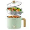 Ezin Electric Hot Pot With Steamer, 1.5L Non-stick Ramen Cooker, 2 In 1 Shabu Shabu Hot Pot, Multifunctional Cooker With Overheating Protection For Stew, Noodles, Green (Egg Rack Included)