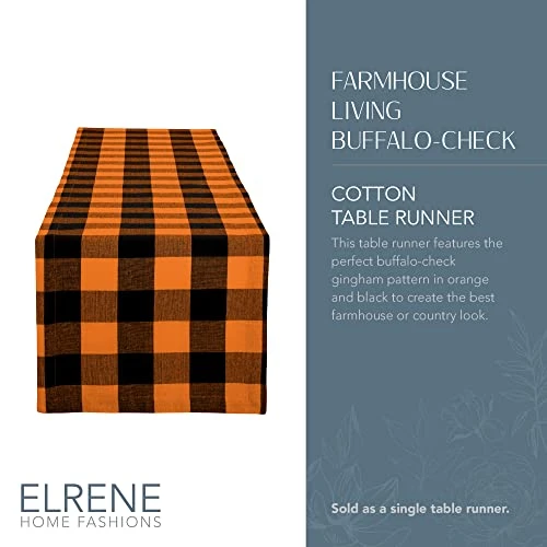 Use Living Fall Buffalo-Check Table Runner, Seasonal Farmhouse Table Runner, 13" W X 70" L, Orange And Black 3 Use Living Fall Buffalo-Check Table Runner, Seasonal Farmhouse Table Runner, 13" W X 70" L, Orange And Black