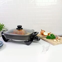 Non-Stick Electric Skillet With Tempered Glass Lid, Black And Grey, Deep-Dish Frying Pan, 12" X 12" Cooking Surface, Vented Lid, One-Pot Cooking, Grill, Saute, Stir-Fry, Stew -KitchenAid Shop 411Av8evfCL