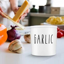 Large Garlic Keeper - Garlic Holder Storage - Round Ceramic Garlic Container Storage To Keep Your Garlic Cloves Fresh Longer - Classic White Vented Garlic Keeper For Counter - Garlic Saver For Kitchen