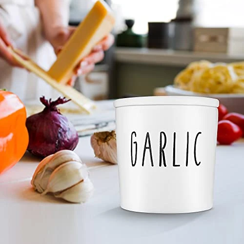 Large Garlic Keeper - Garlic Holder Storage - Round Ceramic Garlic Container Storage To Keep Your Garlic Cloves Fresh Longer - Classic White Vented Garlic Keeper For Counter - Garlic Saver For Kitchen 3 Large Garlic Keeper - Garlic Holder Storage - Round Ceramic Garlic Container Storage To Keep Your Garlic Cloves Fresh Longer - Classic White Vented Garlic Keeper For Counter - Garlic Saver For Kitchen