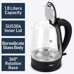 Electric Kettle 1.8 Liter, Stainless Steel Inner Lid, 1500W Power With LED Indicator, Glass Tea Kettle For Quick Boiling Water, Auto Shut-off And Boil-dry Protection -KitchenAid Shop 411E5mSdI7L