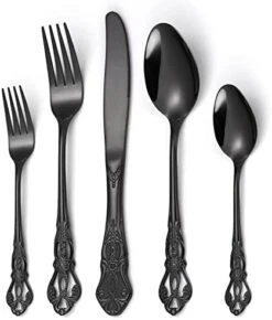 Pattern Matte Silverware Set For 8,40-Piece Square Goth Matte Black Flatware Set,Unique Pattern Design,Satin Finish Cutlery For 8,Halloween Skull Tableware Utensils For Kitchen Dishwasher Safe -KitchenAid Shop 411P36Y3niL. AC