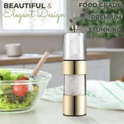 Mate Salt And Pepper Grinder - Easily Refillable Stainless Steel Pepper Mill Grinder With Real Marble Finish Top, Ceramic Blades, Adjustable Coarseness (White) -KitchenAid Shop 411RlikAigL
