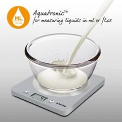Salter Alter Digital Kitchen Weighing Scales - Slim Design Electronic Cooking Appliance For Home / Kitchen, Weigh Food Up To 5kg Aquatronic For Liquids Ml And Fl. Oz. 15Yr Guarantee - Silver -KitchenAid Shop 411UIhOXFUL