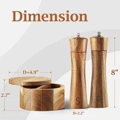 Wood Salt And Pepper Grinder Set - Premium Set Includes 8 Inch Salt And Pepper Mill, Salt And Pepper Box With Swivel Lid, Spoon & Cleaner Tool - Perfect Salt And Pepper Shakers Gift (8 Inch) -KitchenAid Shop 411X0TibOAL