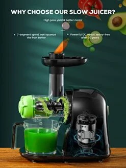 Juicer Machines, Aiheal New Generation Celery Slow Masticating Juicer Extractor Easy To Clean With Brush, Cold Press Juicer With Quiet Motor & Reverse Function For Fruits & Vegetables, Recipes (Elegant Black) -KitchenAid Shop 411ZRd3VgHL