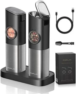 Rechargeable Salt And Pepper Grinder Set With Charging Base, Automatic Electric Pepper Mill, Adjustable Coarseness, Auto Dust Lids + LED Light, USB Type-C Cable, One Hand Operation, 2 Pack -KitchenAid Shop 411cfmgTMAL. AC