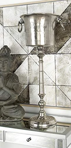 Deco 79 Aluminum Tall Floor Champagne Ice Bucket, 15" X 14" X 35", Silver