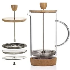 French Press Coffee Maker 34 Ounce, Cold Brew Coffee Maker, Stainless Steel French Press Glass, Heat-resistant Thickened Borosilicate Glass, Eco-friendly Bamboo Lid, Cork Base
