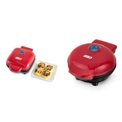 Dash Ash DBBM450GBRD08 Deluxe Sous Vide Style Egg Bite Maker With Silicone Molds (1 Large, 4 Mini), Red & Mini Maker: The Mini Waffle Maker Machine - Red