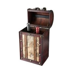 Old World 2 Wooden Bottle Decorative Storage Lid And Handle, Wine Accessory Sets, Wood, Faux Leather In Antique Map Design Liquor Gift Box, Set Of 1, Multicolor -KitchenAid Shop 411oS7dOvhL