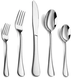 Silverware Set, 20-Piece Stainless Steel Flatware Cutlery Set Service For 4, Include Knife/Fork/Spoon, Mirror Polished And Dishwasher Safe -KitchenAid Shop 411qnMtsuQS. AC
